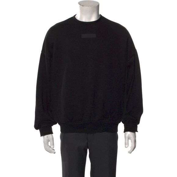 Fear of God Essentials Sweatshirt Mens Medium Black Crew Logo Patch Oversized - Picture 10 of 11